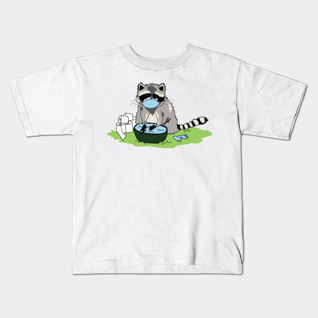 Corona Raccoon Blue Mask Kids T-Shirt by kristinbell